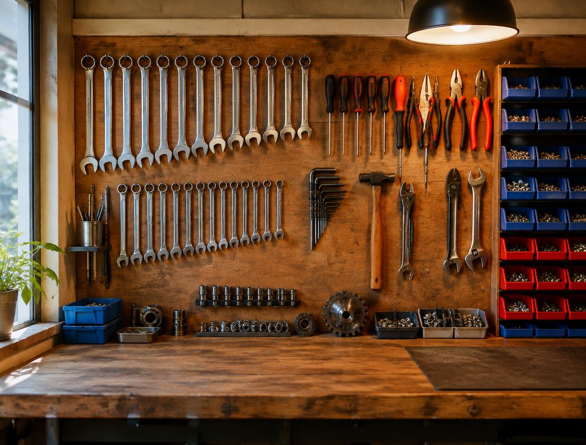 Werkzeugwand in einer mechanischen Werkstatt (Symbolbild)