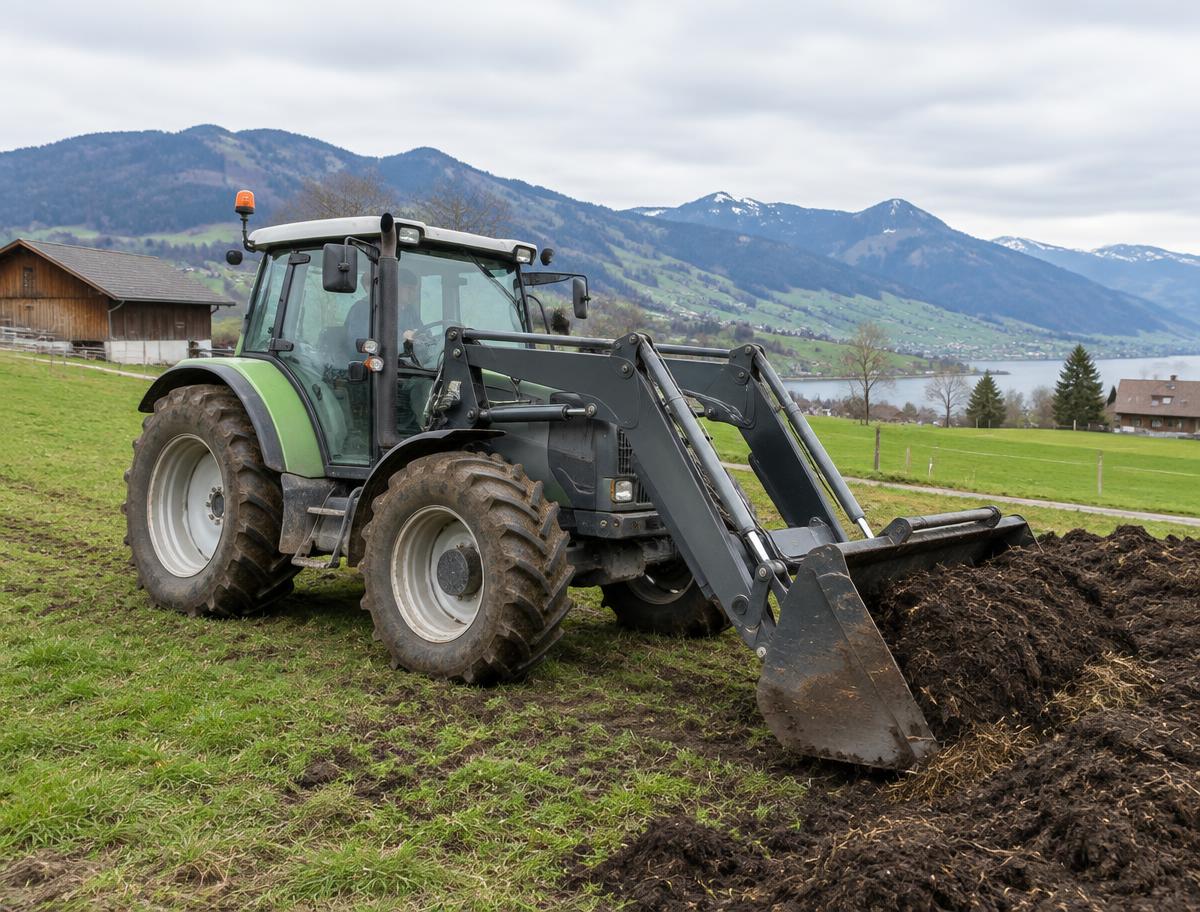 Traktor mit Frontlader im Einsatz (Symbolbild)